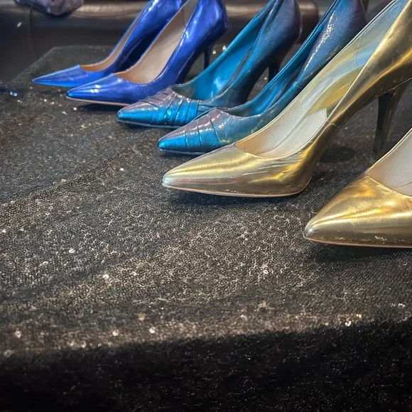 Metallic Blue (INC) color shift (Maurices) and gold (Michel Kors) Heels size 8 - Picture 10 of 11